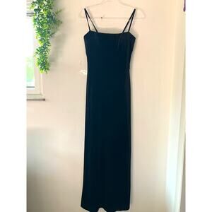 Bebe Vintage Y2K Black Velvet Spaghetti Strap Fitted Long Maxi Formal Dress